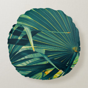 Striped Palm Leaf Toned Texture Round Pillow
