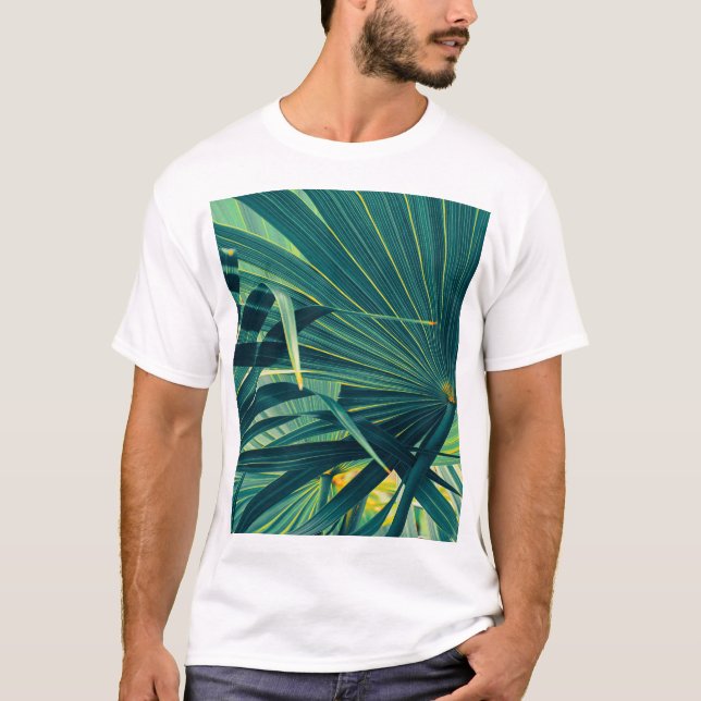 Striped Palm Leaf Toned Texture T-Shirt (Front)