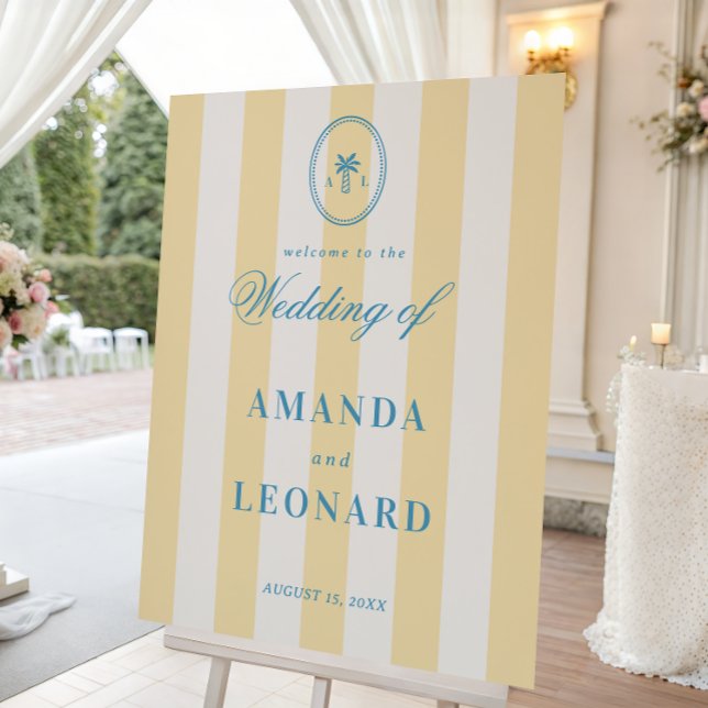 Striped Palm Tree Monogram Beach Wedding Sign (Creator Uploaded)