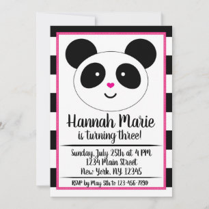 Striped Panda Party Birthday Invitation