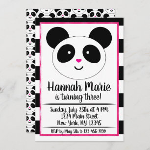Striped Panda Party Birthday Invitation