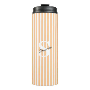Striped Pastel Monogram Name Thermal Tumbler