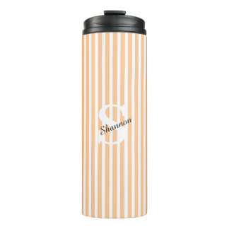 Striped Pastel Monogram Name  Thermal Tumbler