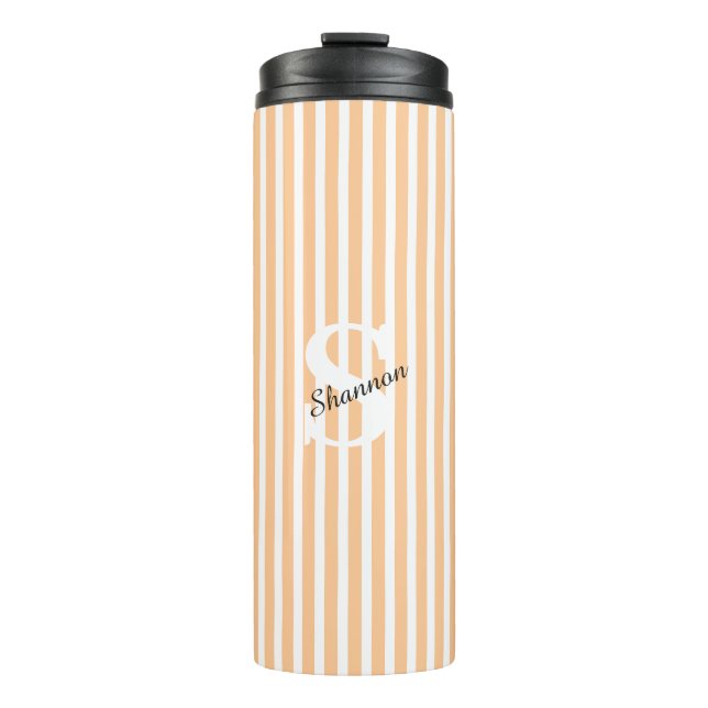 Striped Pastel Monogram Name  Thermal Tumbler (Front)