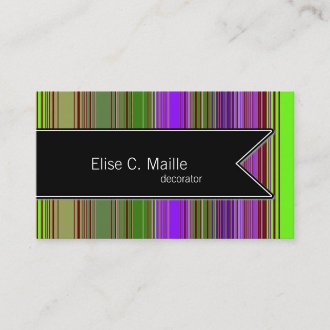 Striped Pattern Black Ribbon Business Card (Front)
