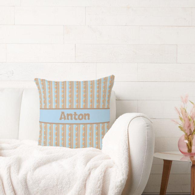 Striped pattern blue brown gray throw pillow (Couch)