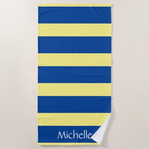 Striped Pattern Blue Yellow Personalized Beach Towel