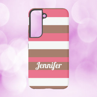 Striped Pattern Brown Pink White Personalize Samsung Galaxy S22 Case