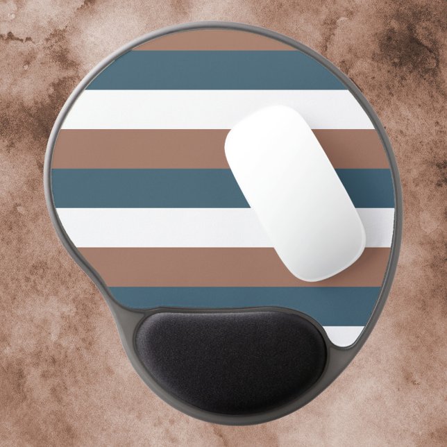 Striped Pattern Brown Teal White Gel Mouse Pad (A gel mousepad with brown, teal and white stripes)