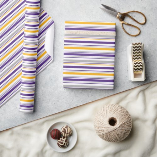 Striped Pattern Design Purple  Gold Wrapping Paper