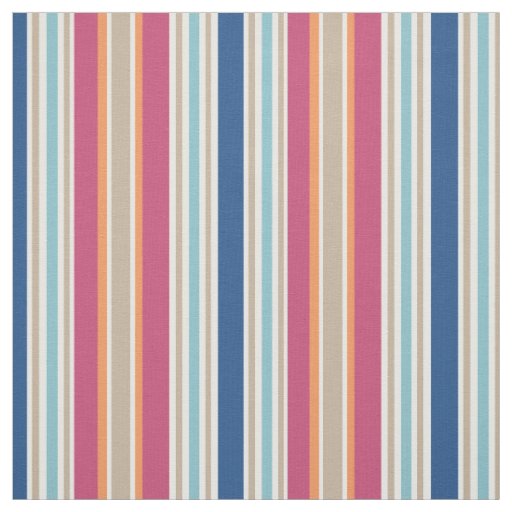 Striped Pattern Fabric | Tan Pink Blue Stripes | Zazzle