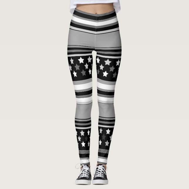 Striped pattern horizontal with stars leggings (Front)