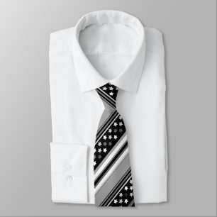 Striped pattern horizontal with stars neck tie