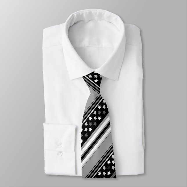 Striped pattern horizontal with stars neck tie (Tied)