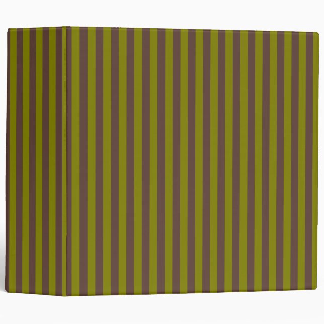 Striped pattern in chocolate brown and olive green 3 ring binder (Front/Spine)