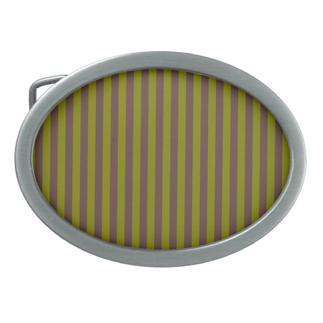 Striped pattern in chocolate brown and olive green belt buckle (Front)