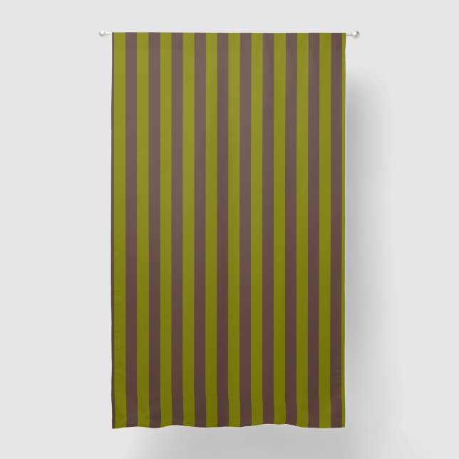 Striped pattern in chocolate brown and olive green blackout curtains (Front)
