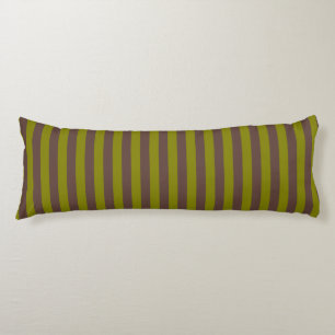 Striped pattern in chocolate brown and olive green body pillow