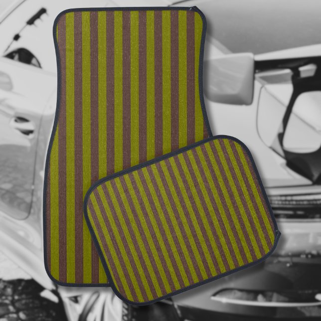 Striped pattern in chocolate brown and olive green car floor mat (Creator Uploaded)