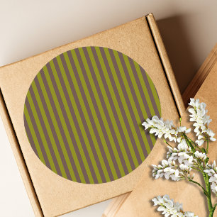 Striped pattern in chocolate brown and olive green classic round sticker