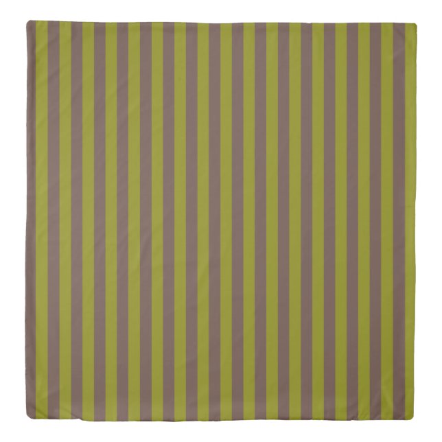 Striped pattern in chocolate brown and olive green duvet cover (Front)