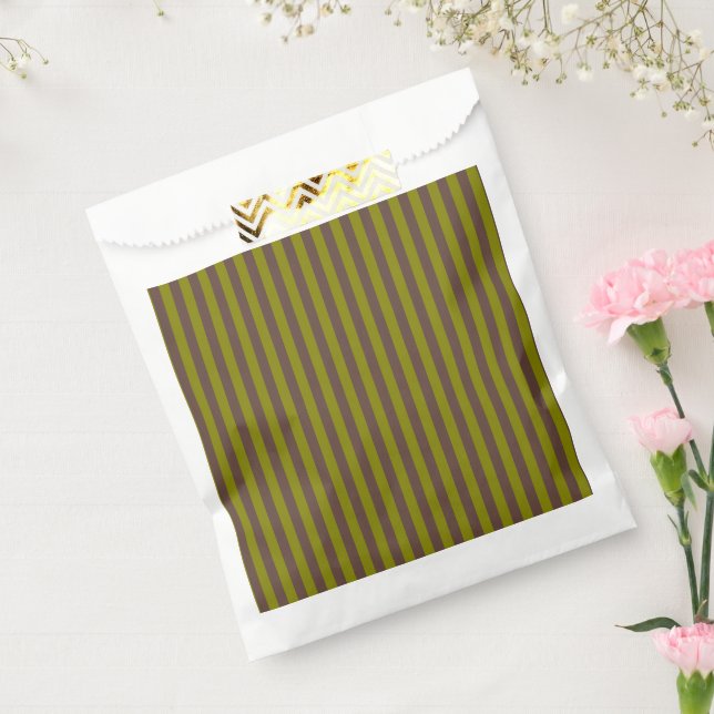 Striped pattern in chocolate brown and olive green favor bag (Sealed)