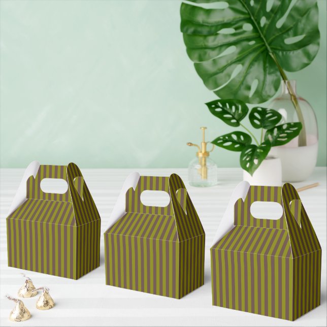 Striped pattern in chocolate brown and olive green favor boxes (Multiple)