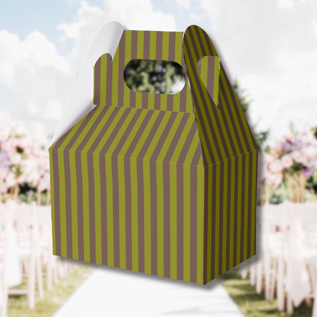 Striped pattern in chocolate brown and olive green favor boxes (Creator Uploaded)