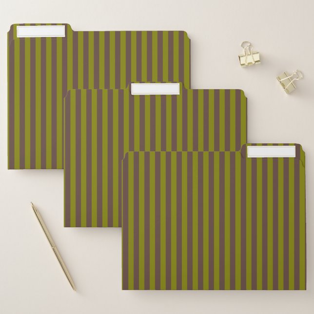 Striped pattern in chocolate brown and olive green file folder (Set)