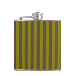 Striped pattern in chocolate brown and olive green flask