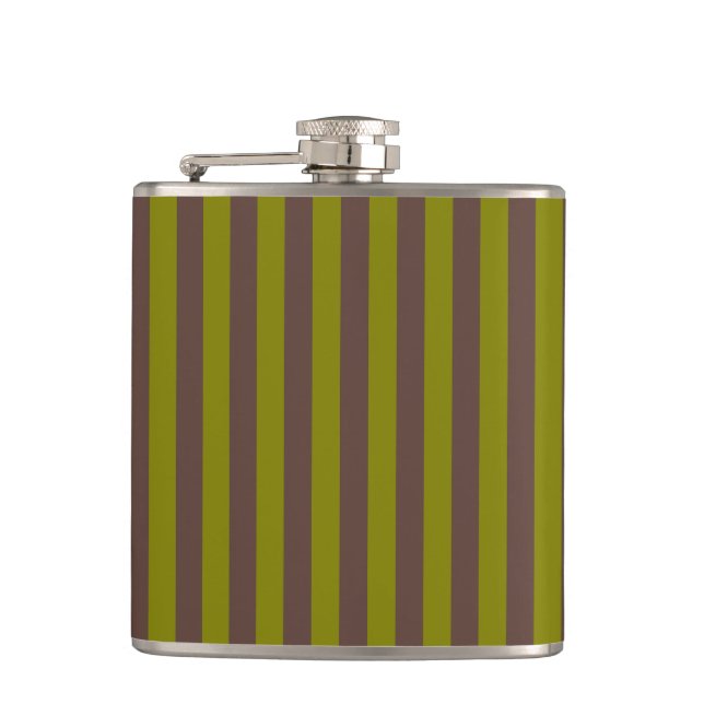 Striped pattern in chocolate brown and olive green flask (Front)