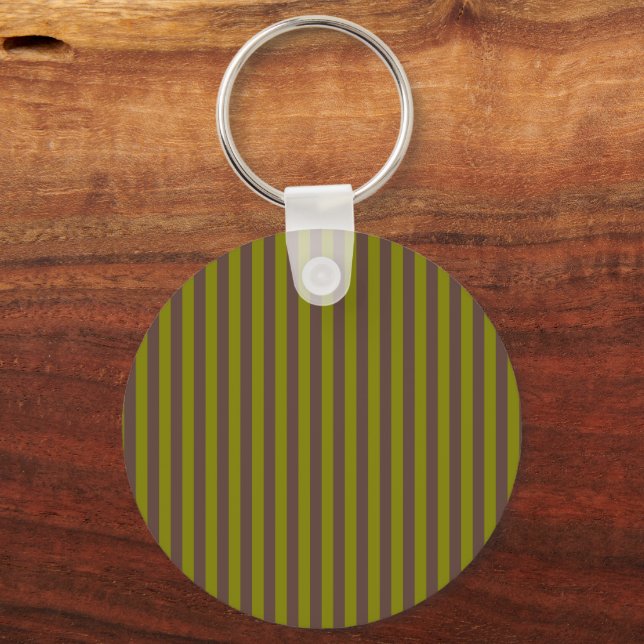 Striped pattern in chocolate brown and olive green keychain (Back)