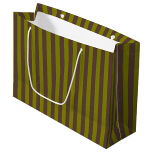 Striped pattern in chocolate brown and olive green large gift bag