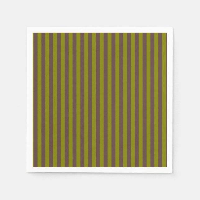 Striped pattern in chocolate brown and olive green napkins (Front)