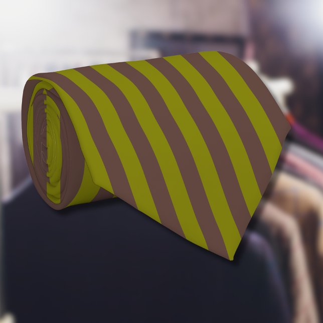 Striped pattern in chocolate brown and olive green neck tie (Creator Uploaded)