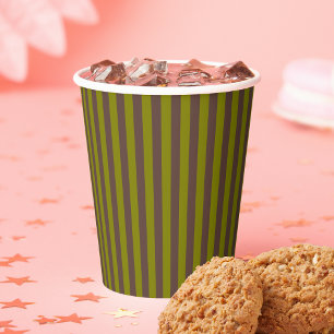 Striped pattern in chocolate brown and olive green paper cups