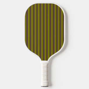 Striped pattern in chocolate brown and olive green pickleball paddle