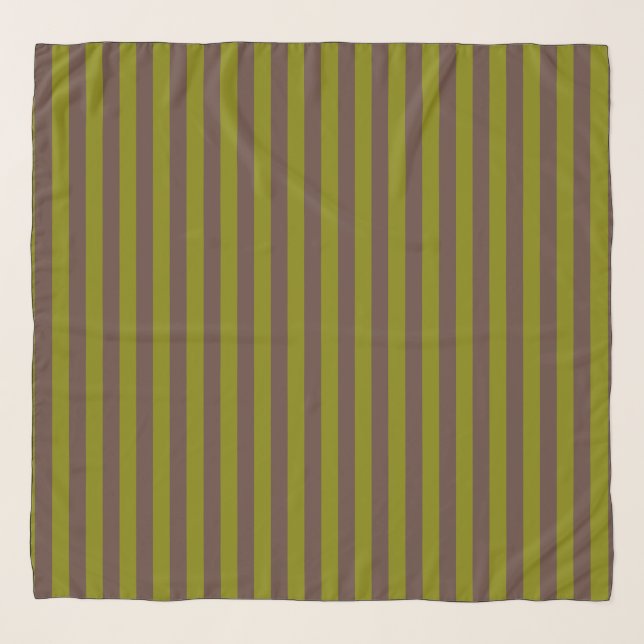 Striped pattern in chocolate brown and olive green scarf (Front)