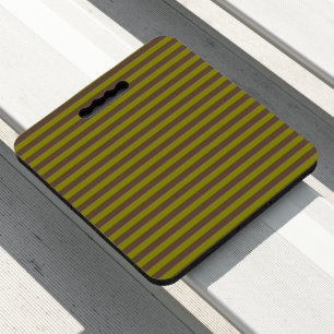 Striped pattern in chocolate brown and olive green seat cushion