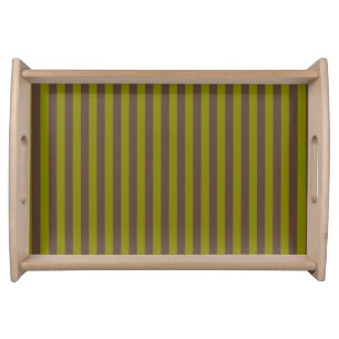 Striped pattern in chocolate brown and olive green serving tray