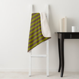 Striped pattern in chocolate brown and olive green sherpa blanket