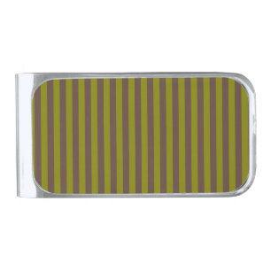 Striped pattern in chocolate brown and olive green silver finish money clip