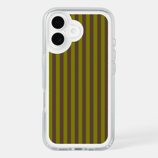Striped pattern in chocolate brown and olive green speck iPhone case (Front)