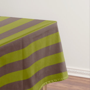 Striped pattern in chocolate brown and olive green tablecloth
