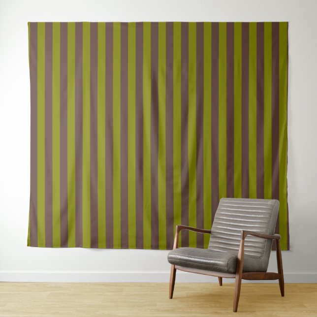 Striped pattern in chocolate brown and olive green tapestry (In Situ (Horizontal))
