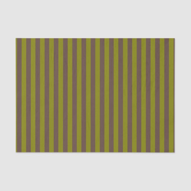 Striped pattern in chocolate brown and olive green tissue paper (Front)