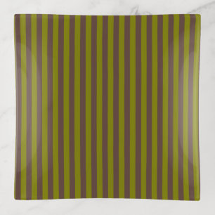 Striped pattern in chocolate brown and olive green trinket tray