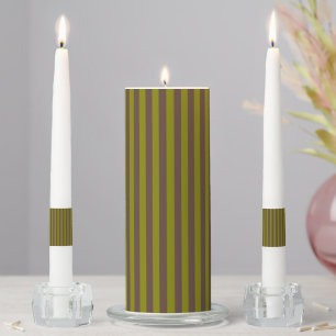 Striped pattern in chocolate brown and olive green unity candle set