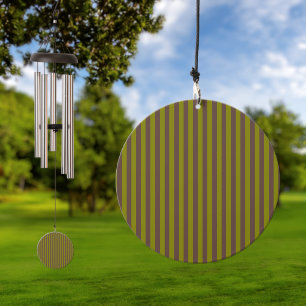 Striped pattern in chocolate brown and olive green wind chime