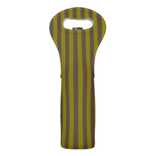 Striped pattern in chocolate brown and olive green wine bag